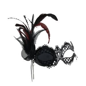 Scratch & Dent Steampunk Masquerade Metal Lace Monocle Eye Feather Mask w/Chain